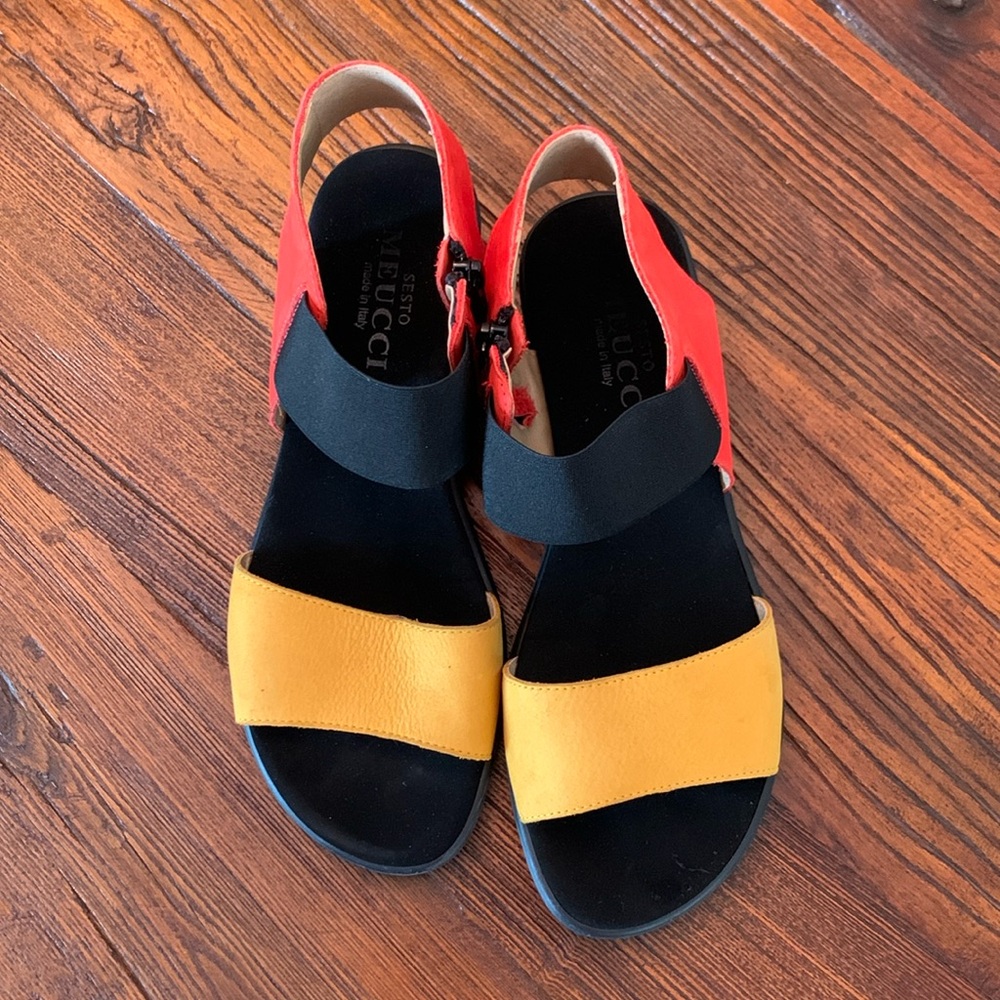 Sesto Meucci - Eirlys Wedge Sandal, Mustard & Orange Leather, 7M
